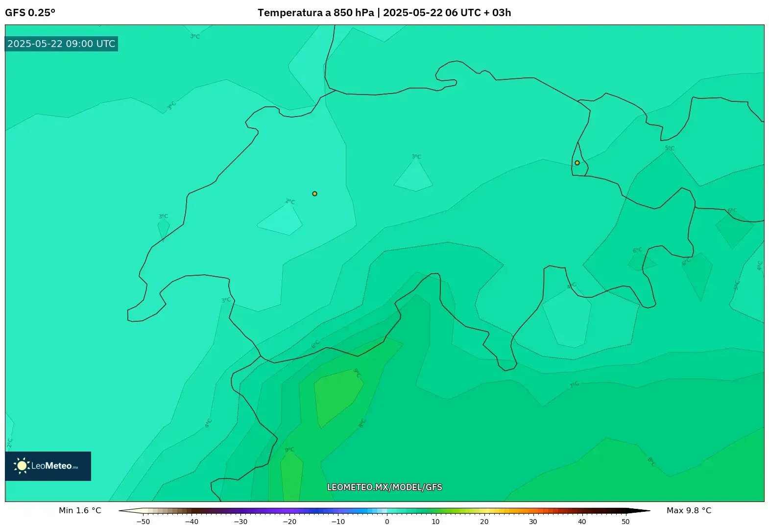 GFS model - Suiza, Temperatura a 850 hPa GFS model - Suiza, Temperatura a 850 hPa