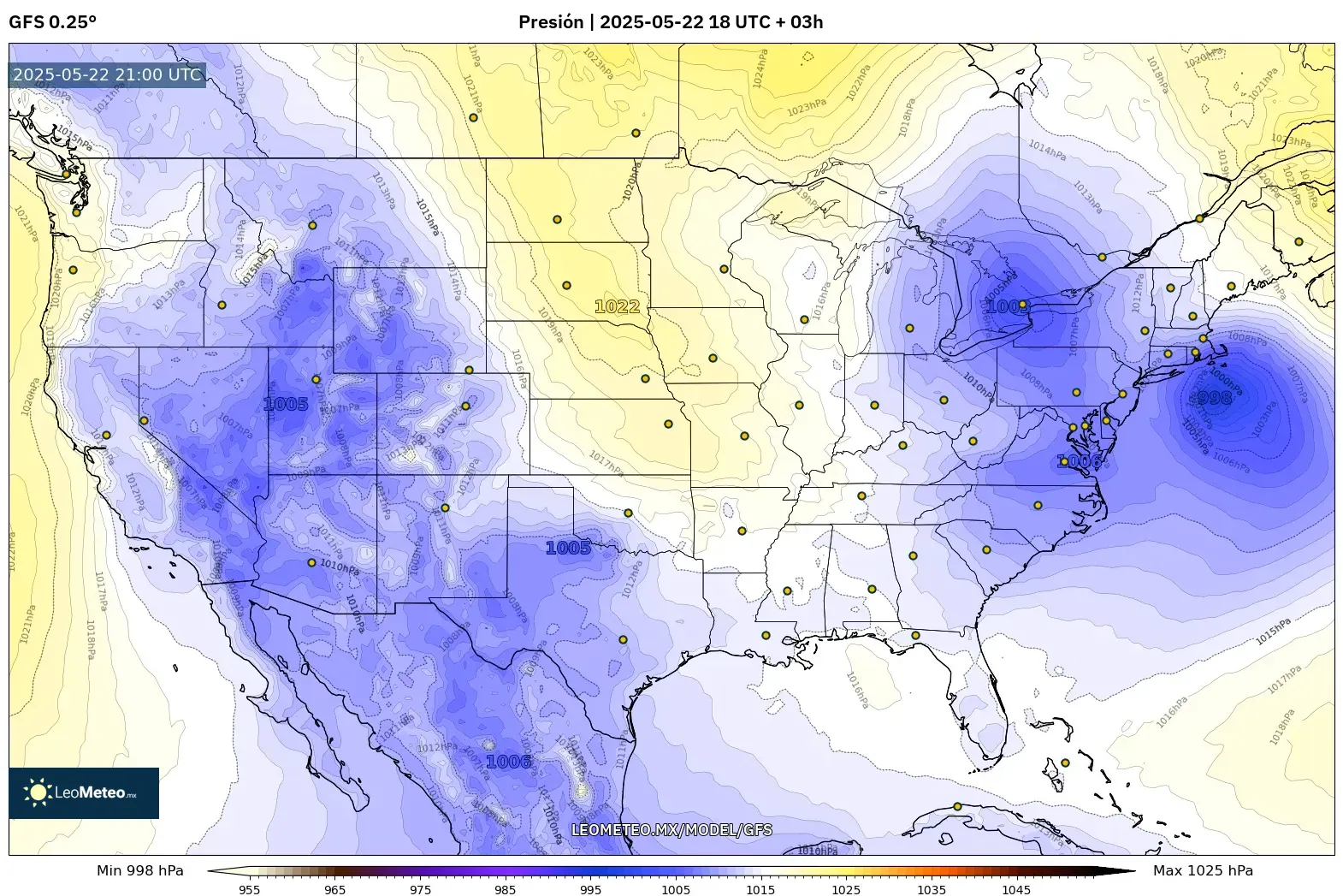 GFS model - Estados Unidos, Presión GFS model - Estados Unidos, Presión