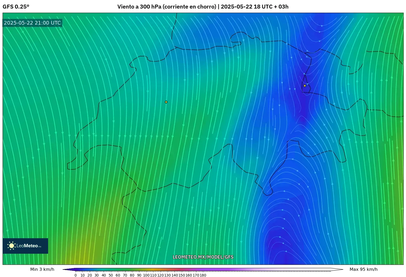 GFS model - Suiza, Viento a 300 hPa (corriente en chorro) GFS model - Suiza, Viento a 300 hPa (corriente en chorro)