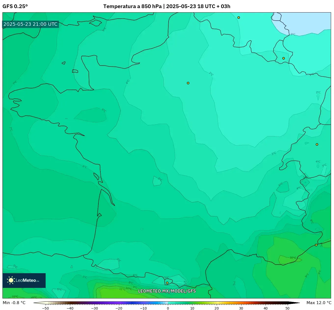 GFS model - Francia, Temperatura a 850 hPa GFS model - Francia, Temperatura a 850 hPa