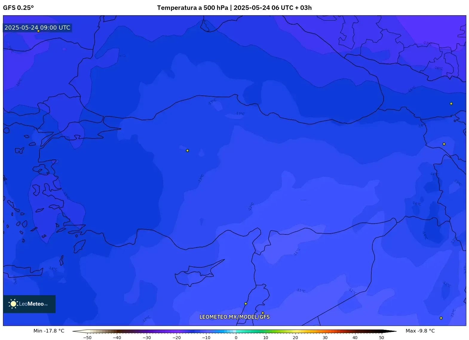 GFS model - Turquía, Temperatura a 500 hPa GFS model - Turquía, Temperatura a 500 hPa