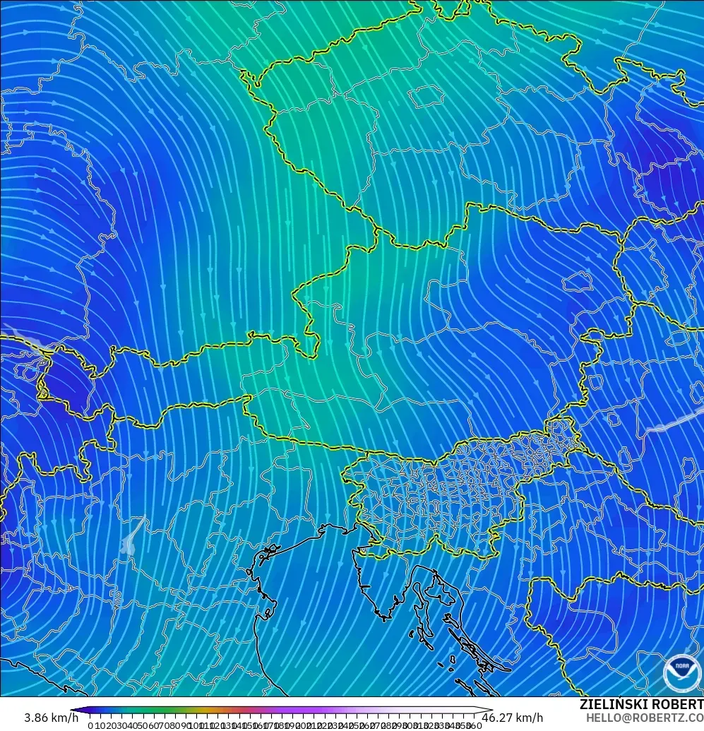 GFS modelo - Austria, Viento a 300 hPa (corriente en chorro)