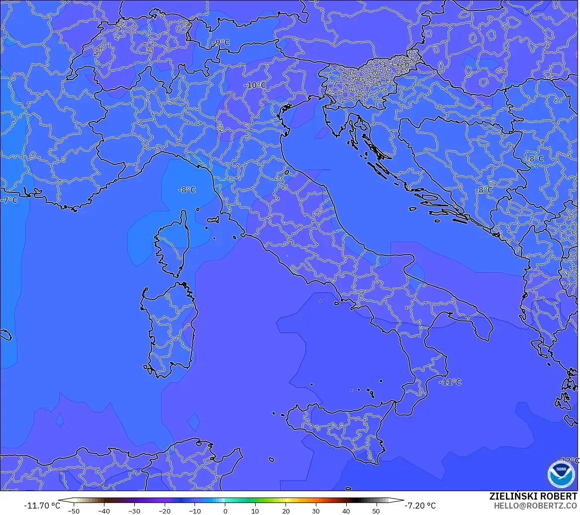 GFS modelo - Italia, Temperatura a 500 hPa