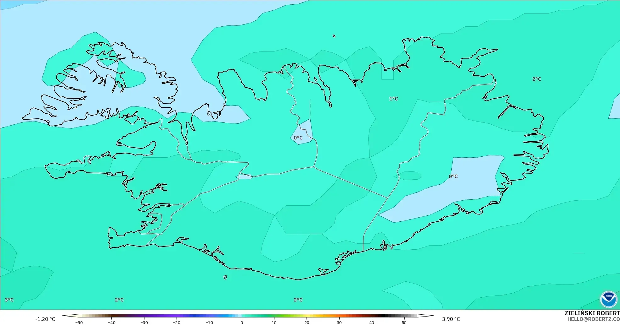 GFS modelo - Islandia, Temperatura a 850 hPa