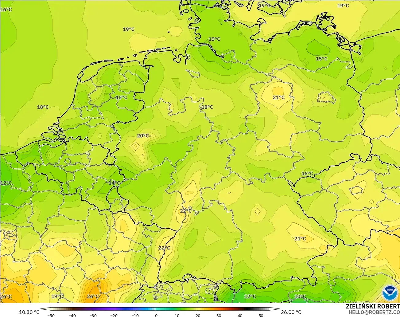 GFS modelo - Alemania, Temperatura a 2 m