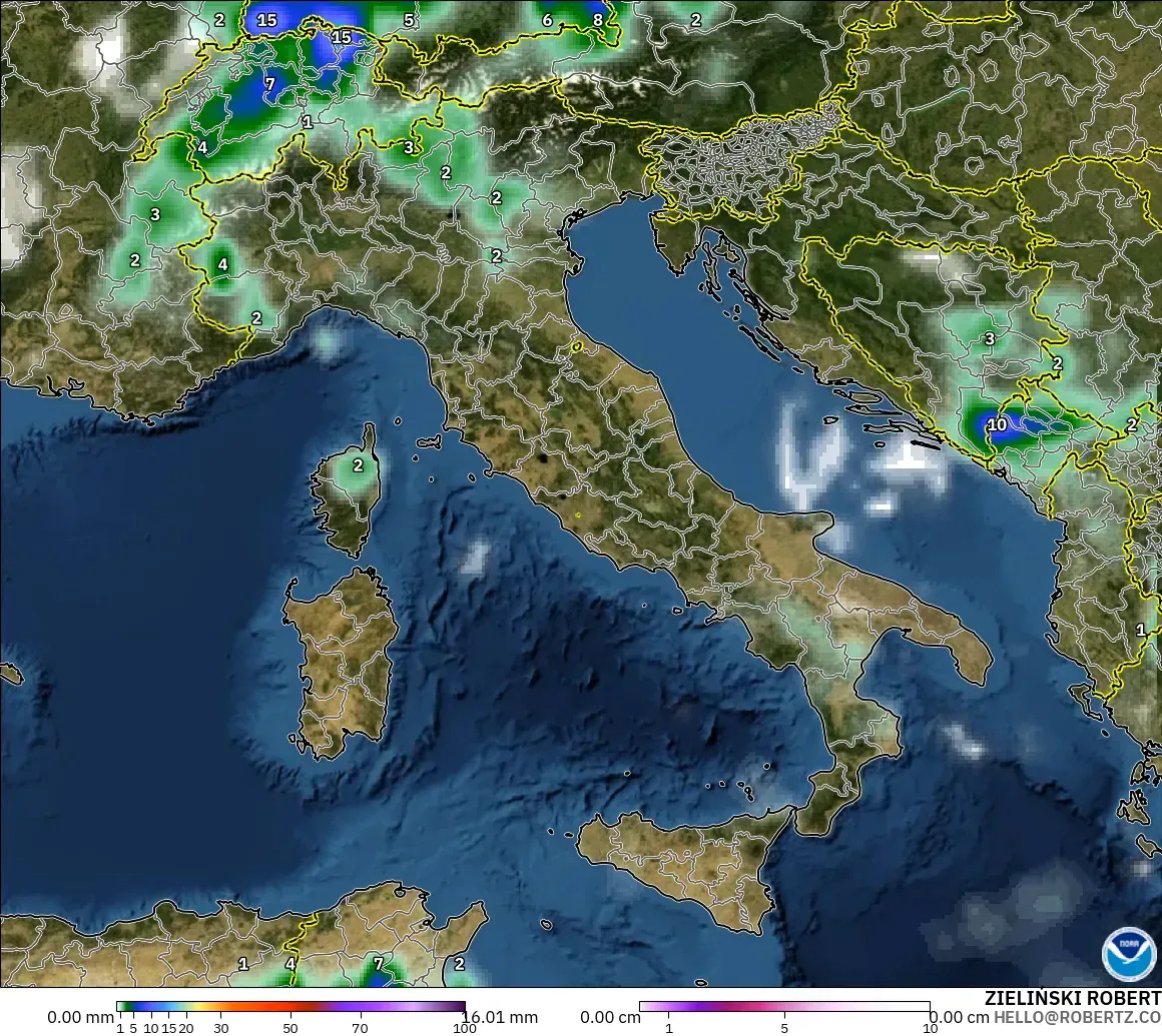 GFS modelo - Italia, Precipitación, nubes y presión