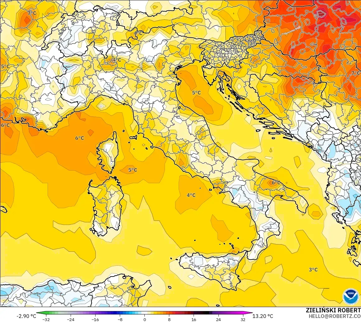 GFS modelo - Italia, Anomalía de temperatura a 2 m