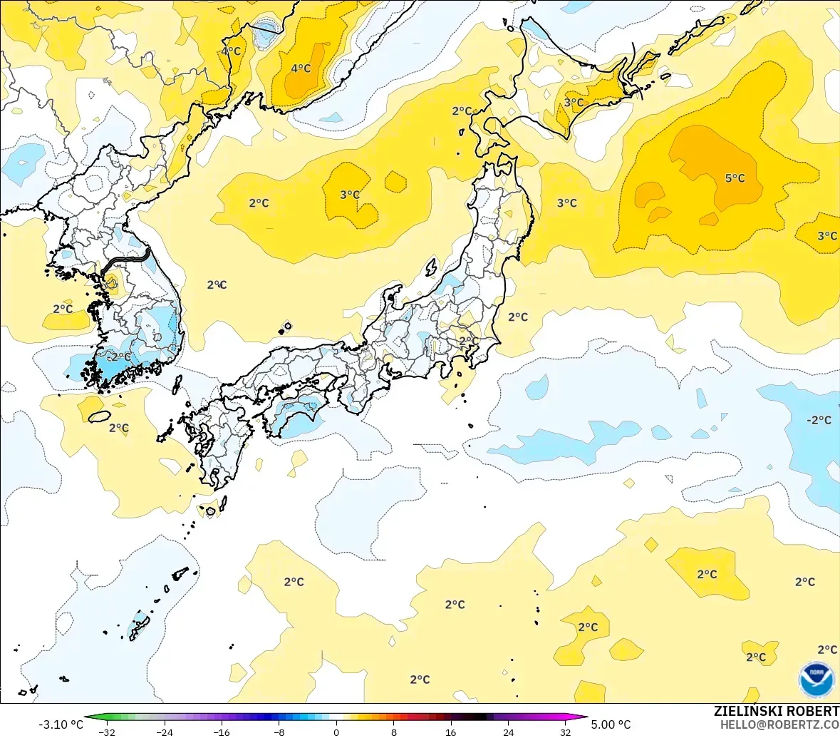 GFS modelo - Japón, Anomalía de temperatura a 2 m
