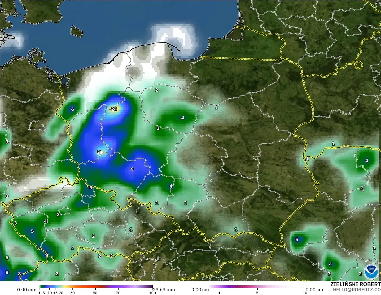 GFS modelo - Polonia, Precipitación, nubes y presión