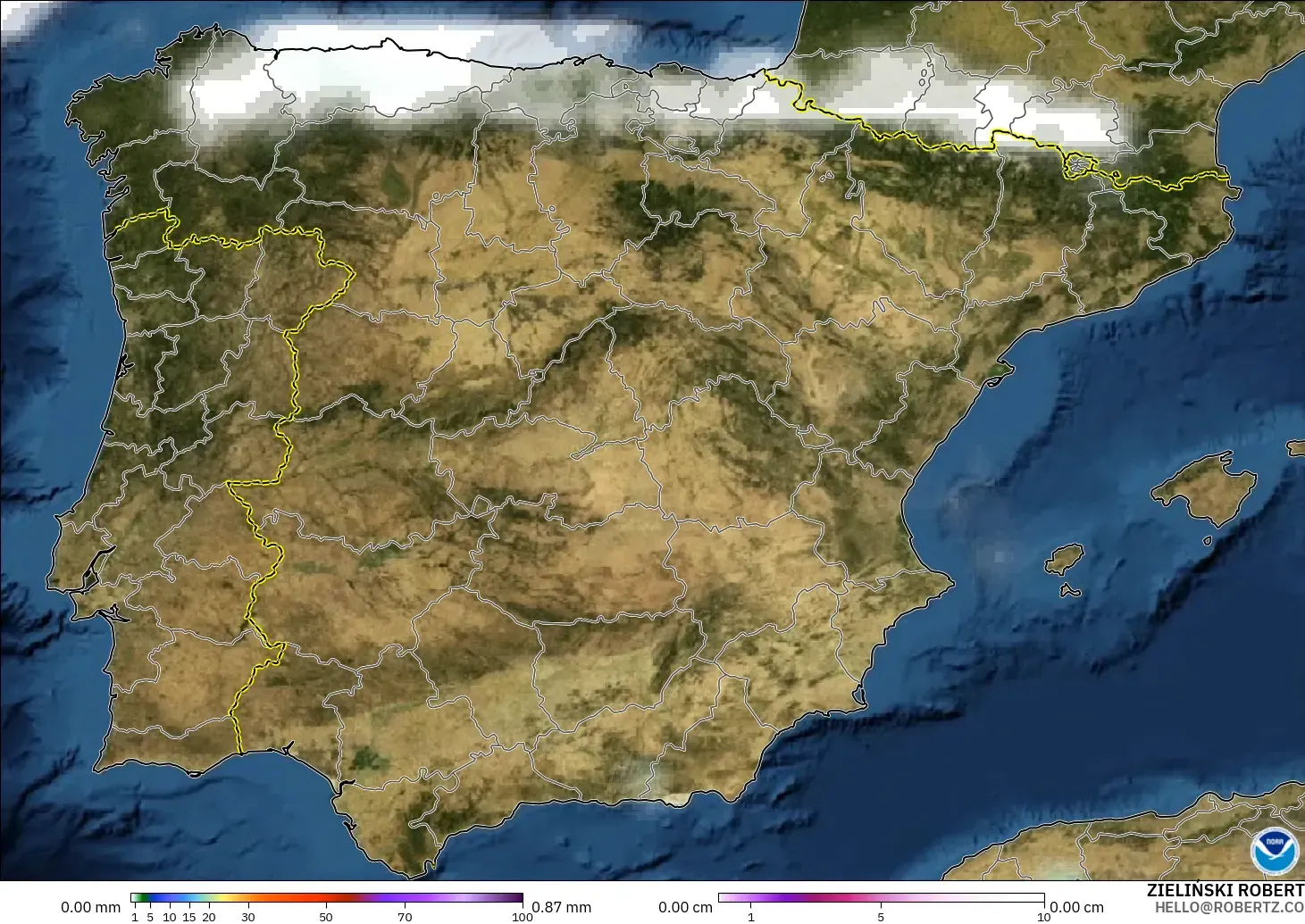 GFS modelo - España, Precipitación, nubes y presión