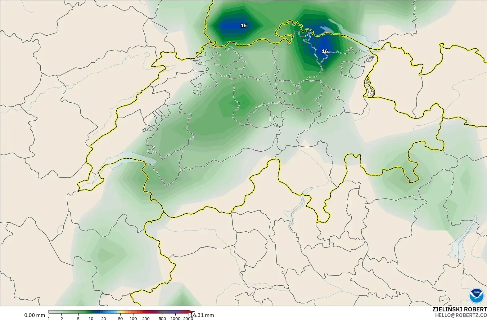 GFS modelo - Suiza, Acumulación de precipitación
