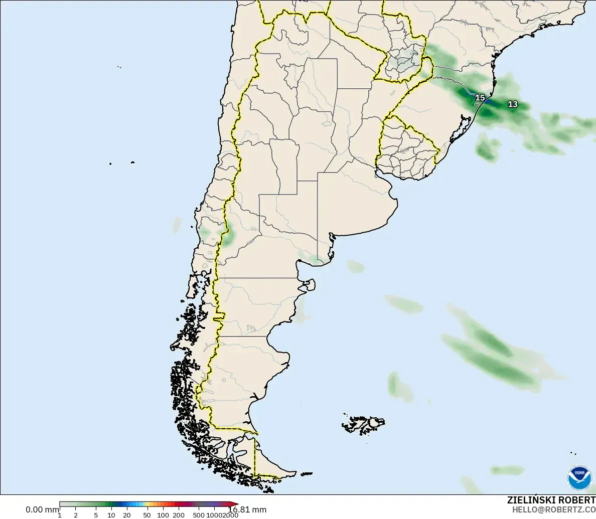 GFS modelo - Argentina, Acumulación de precipitación