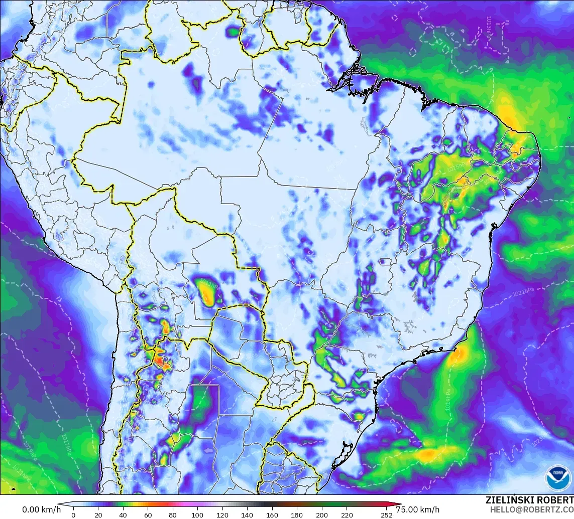 GFS modelo - Brasil, Ráfagas de Viento Máximas