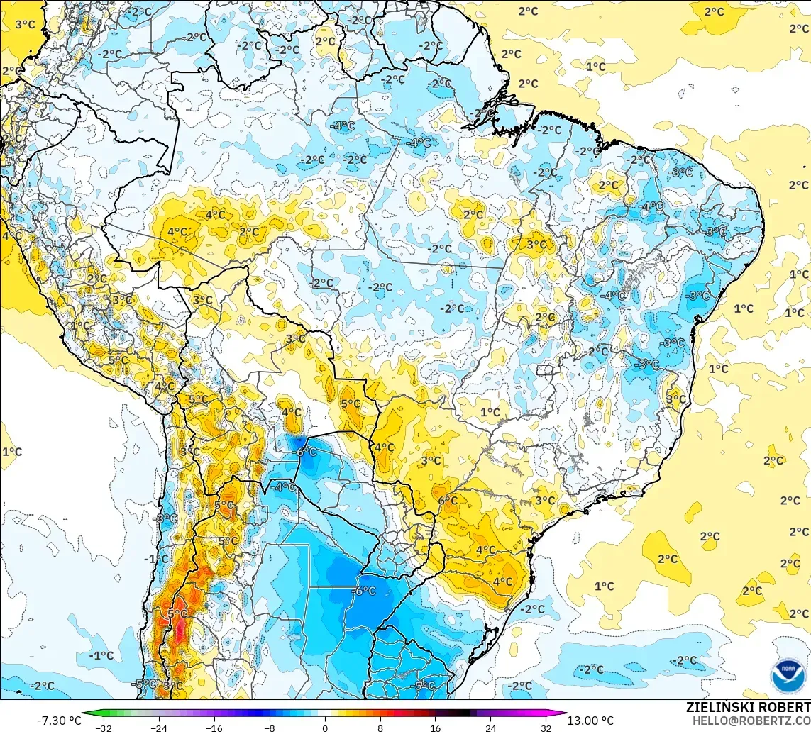 GFS modelo - Brasil, Anomalía de temperatura a 2 m