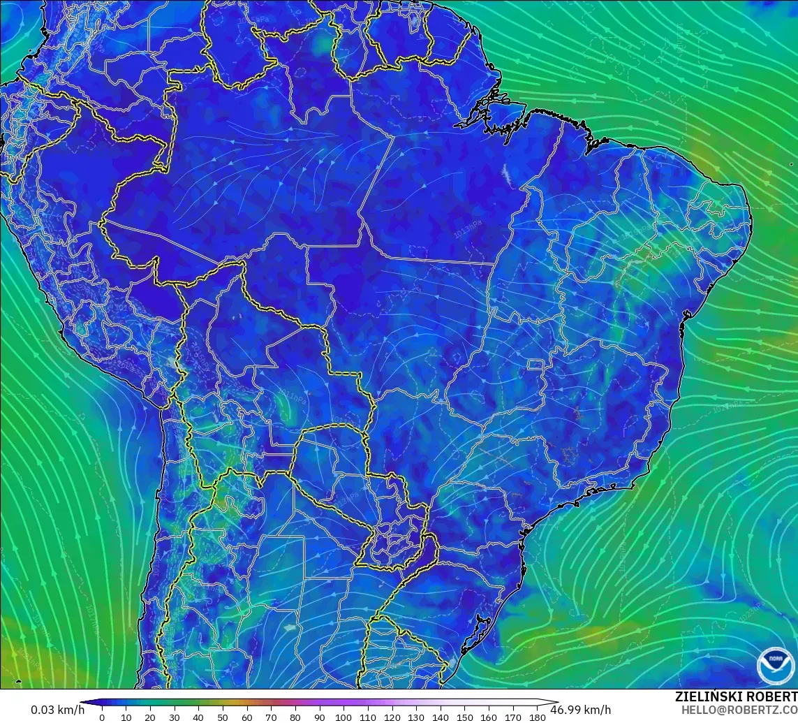 GFS modelo - Brasil, Viento a 10 m