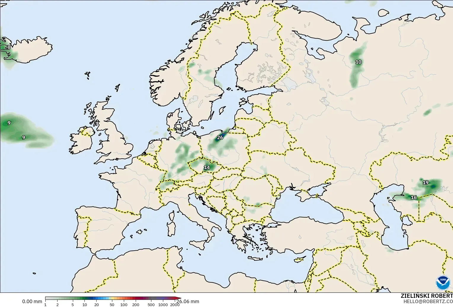 GFS modelo - Europa, Acumulación de precipitación