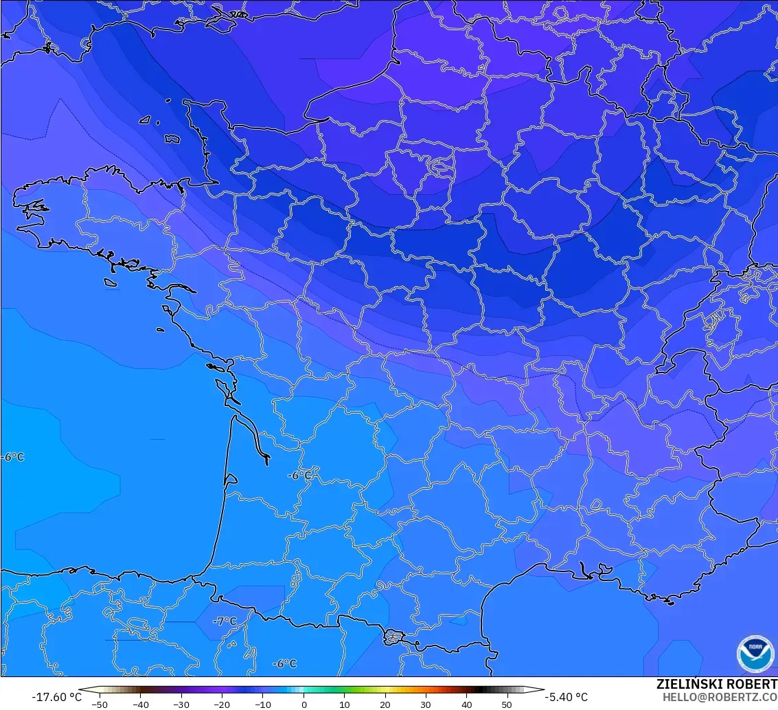 GFS modelo - Francia, Temperatura a 500 hPa