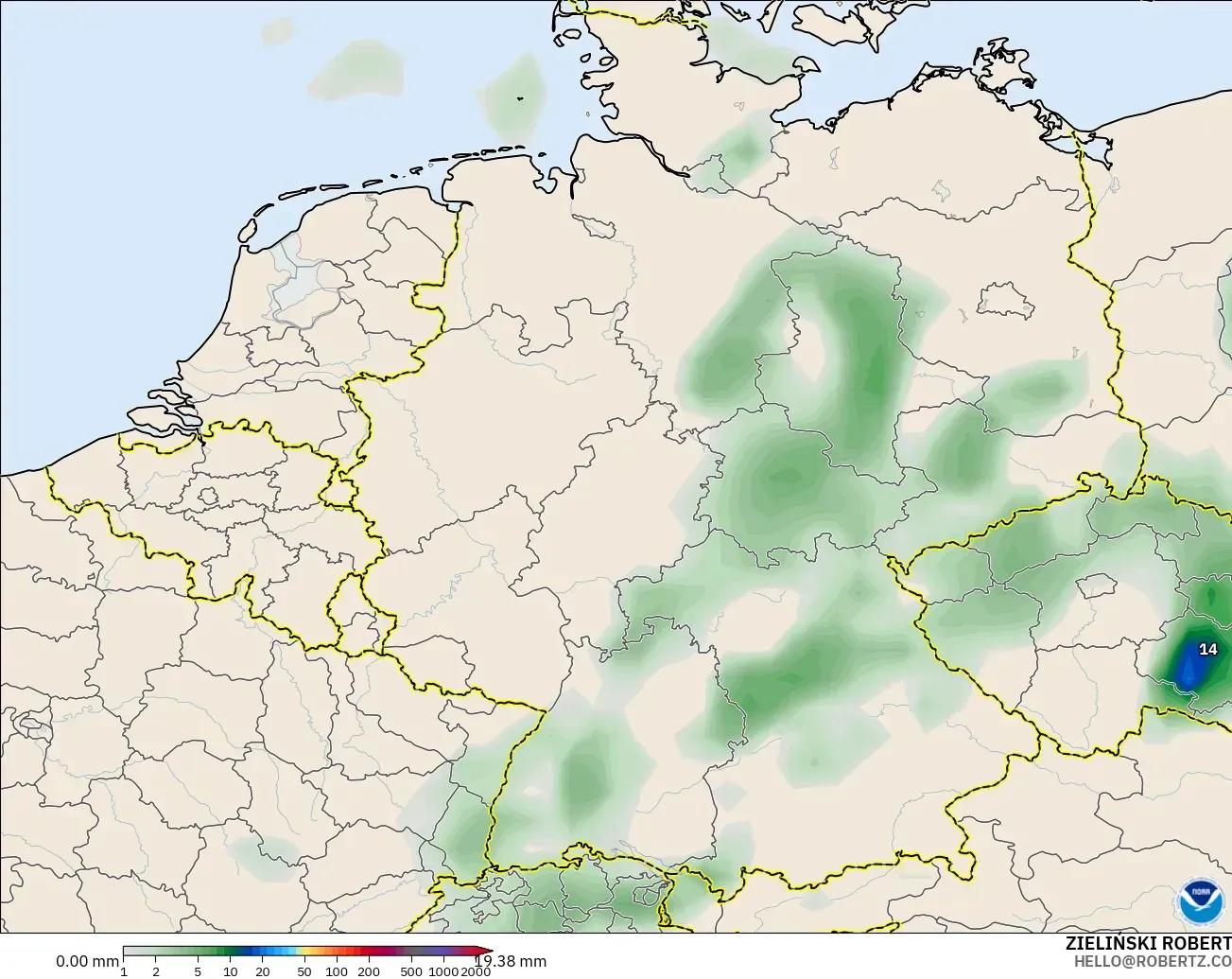 GFS modelo - Alemania, Acumulación de precipitación