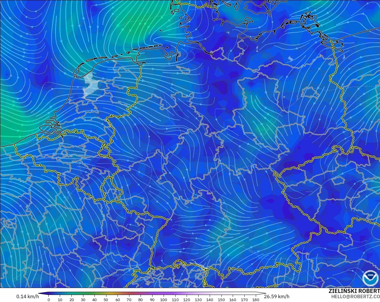 GFS modelo - Alemania, Viento a 10 m