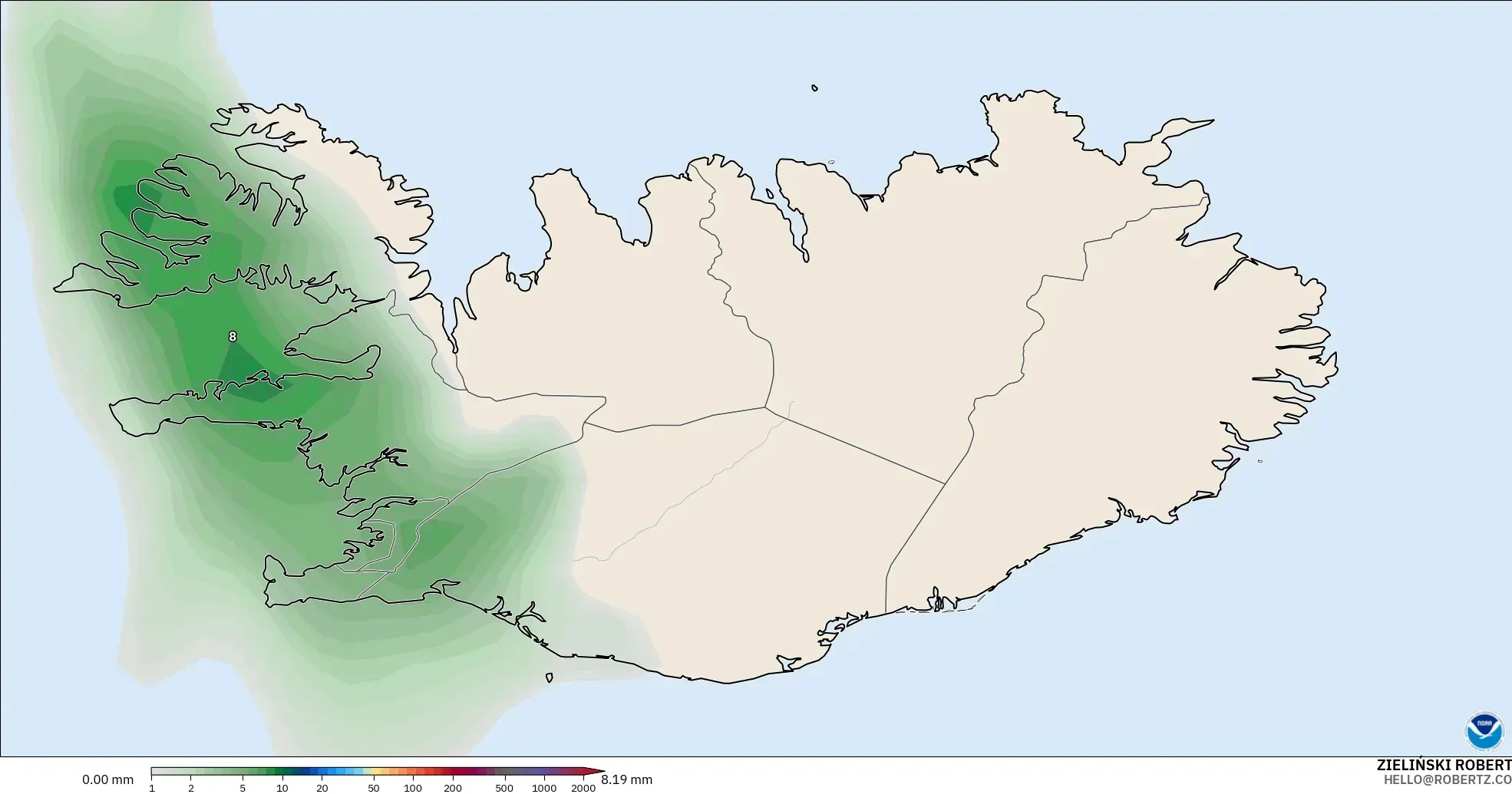 GFS modelo - Islandia, Acumulación de precipitación