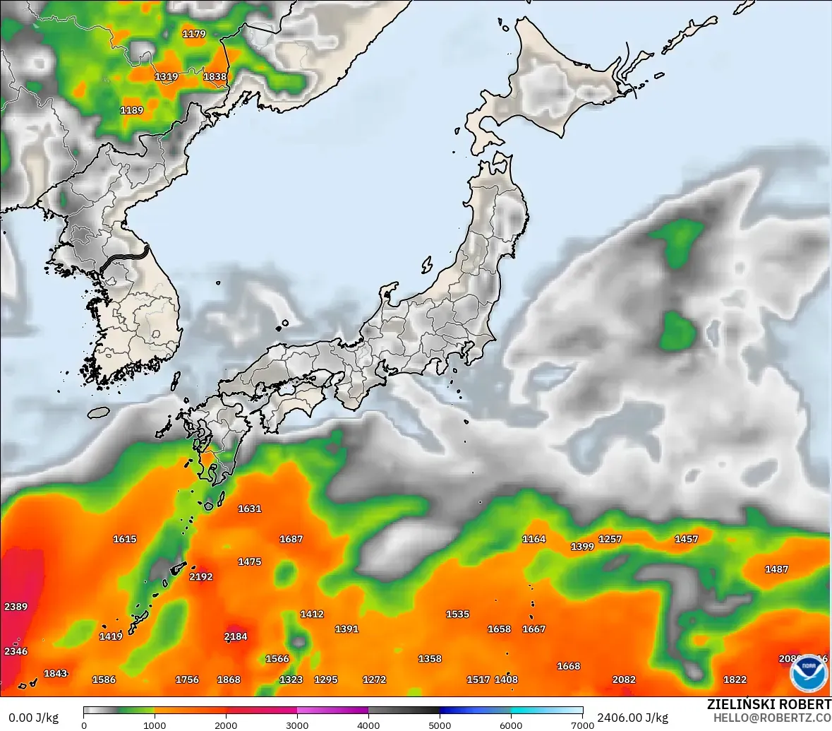 GFS modelo - Japón, CAPE