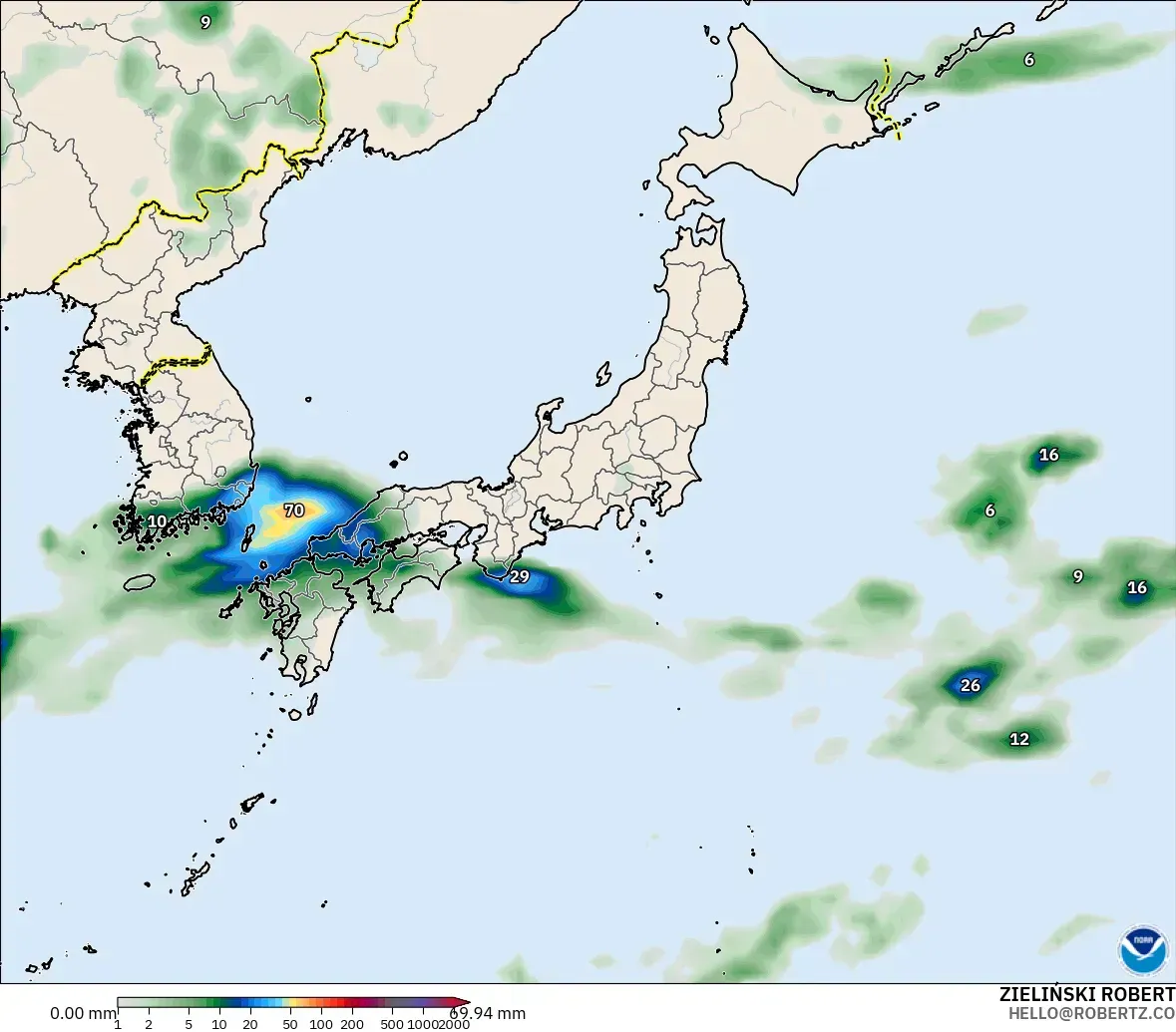 GFS modelo - Japón, Acumulación de precipitación