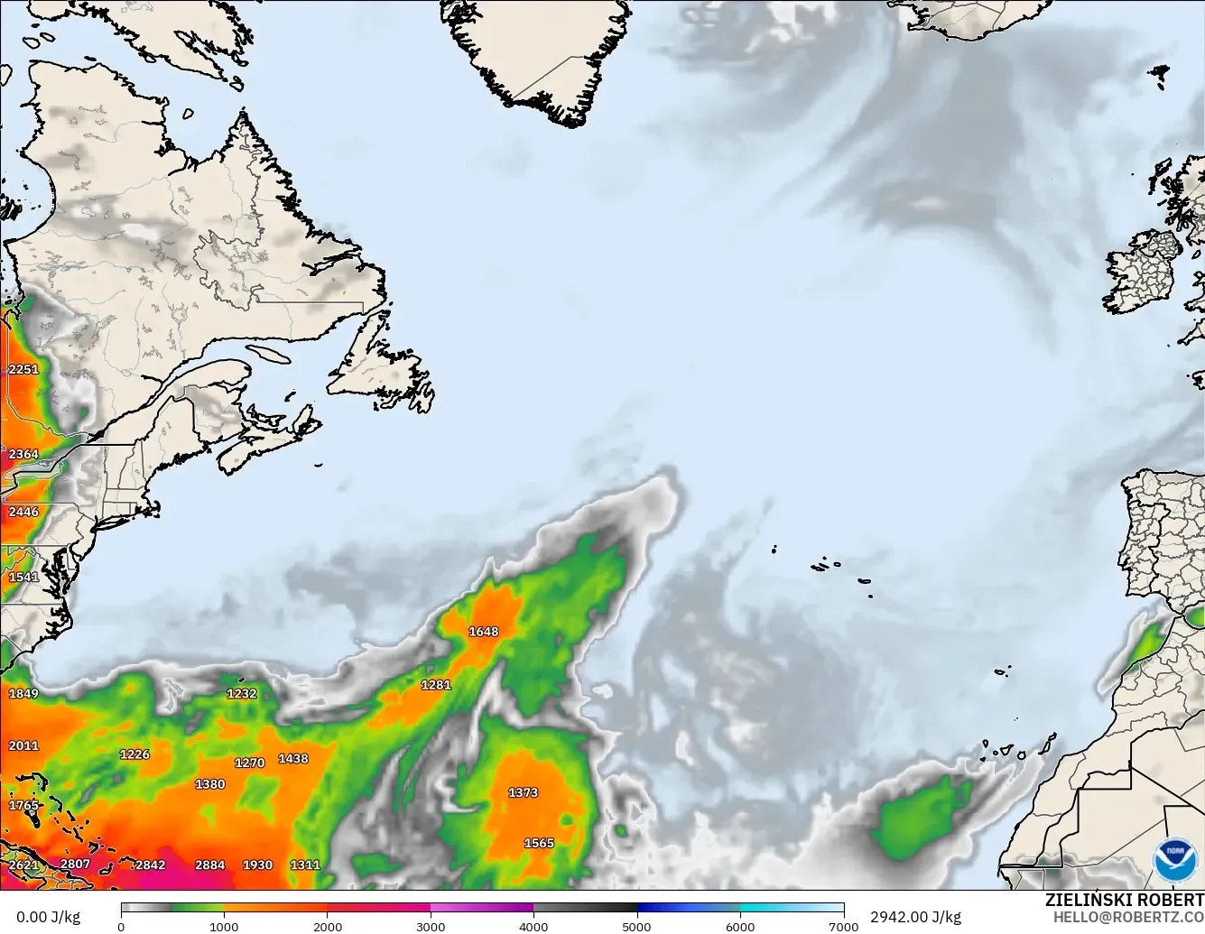 GFS modelo - Norte Atlántico, CAPE