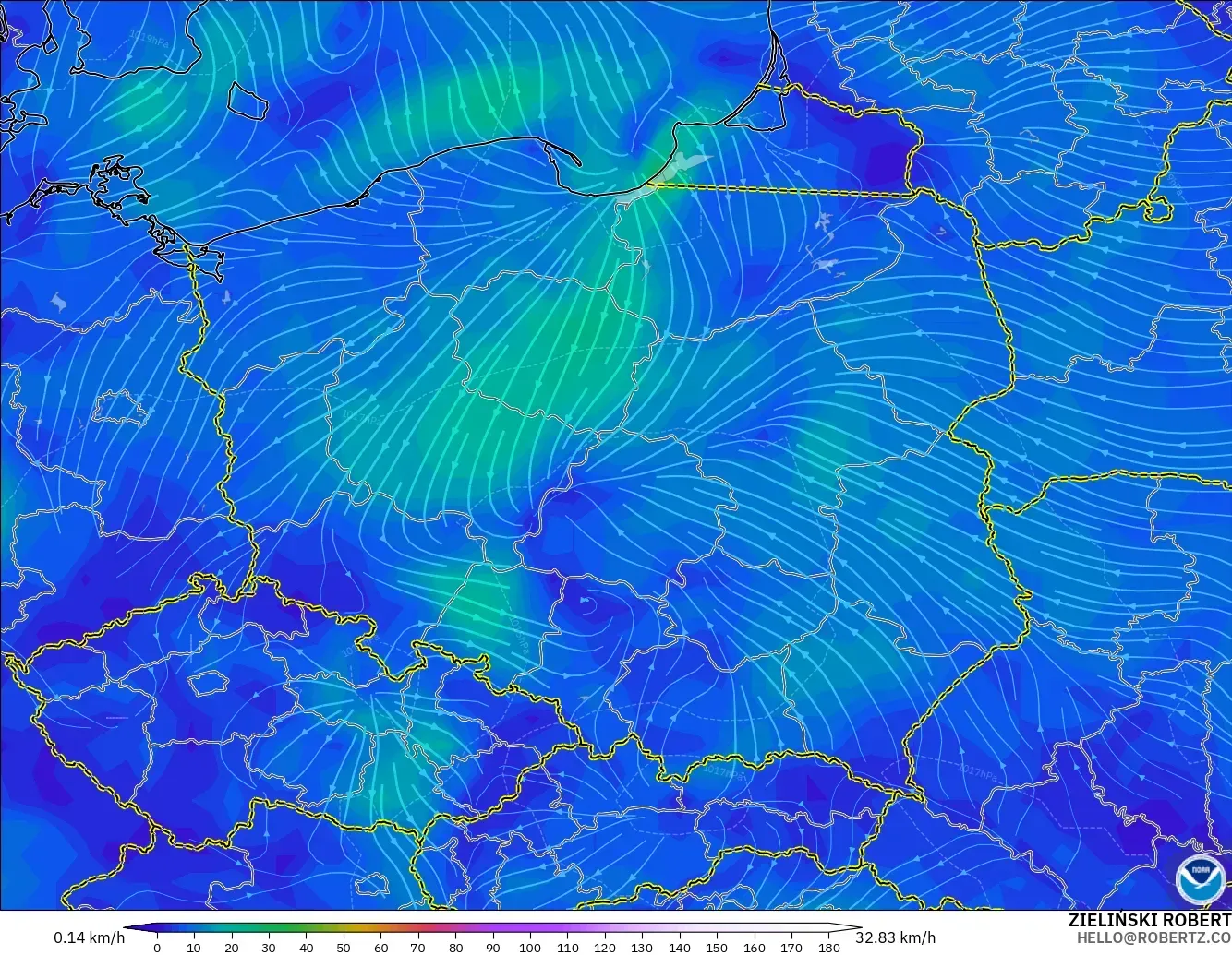 GFS modelo - Polonia, Viento a 10 m