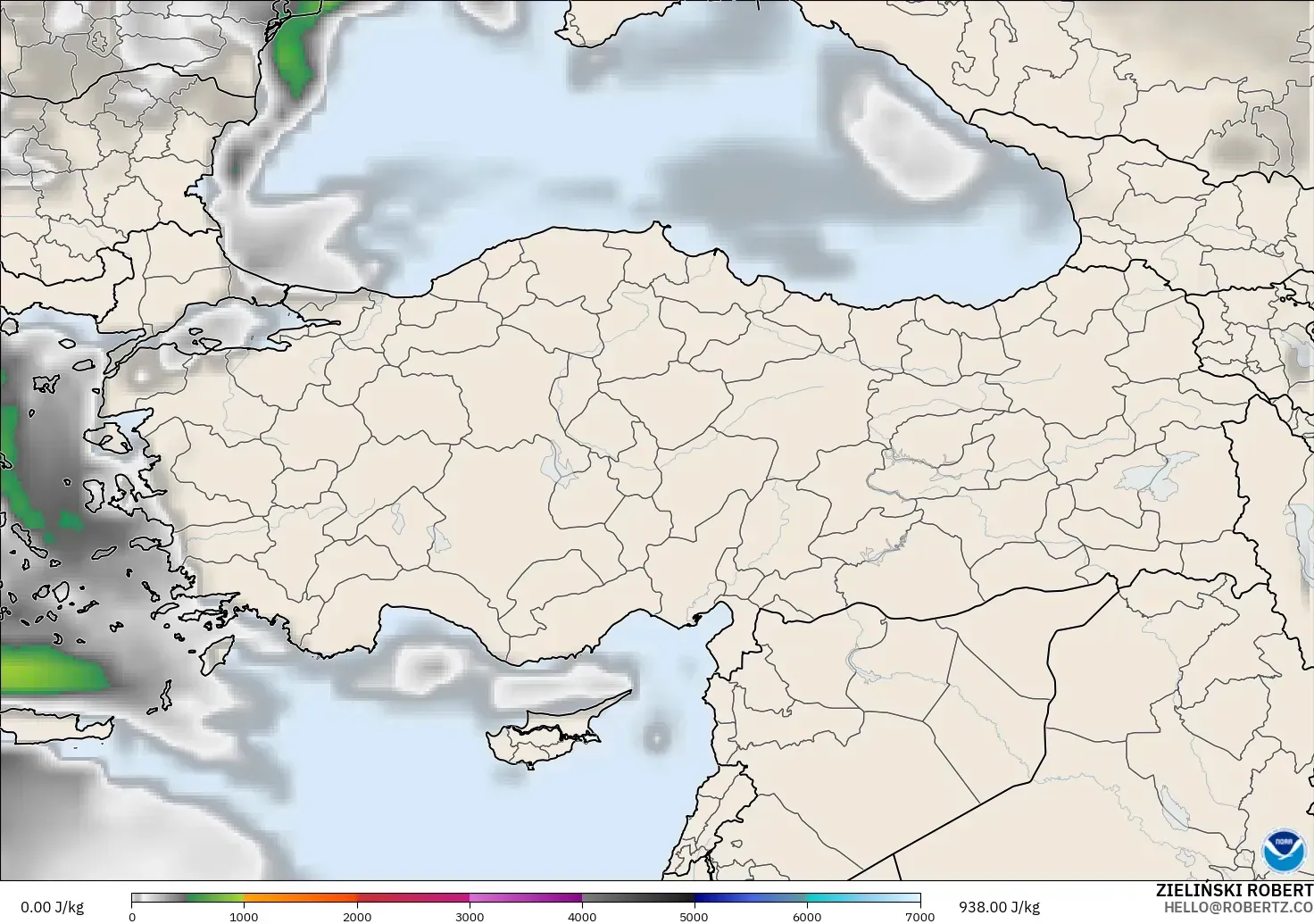 GFS modelo - Turquía, CAPE