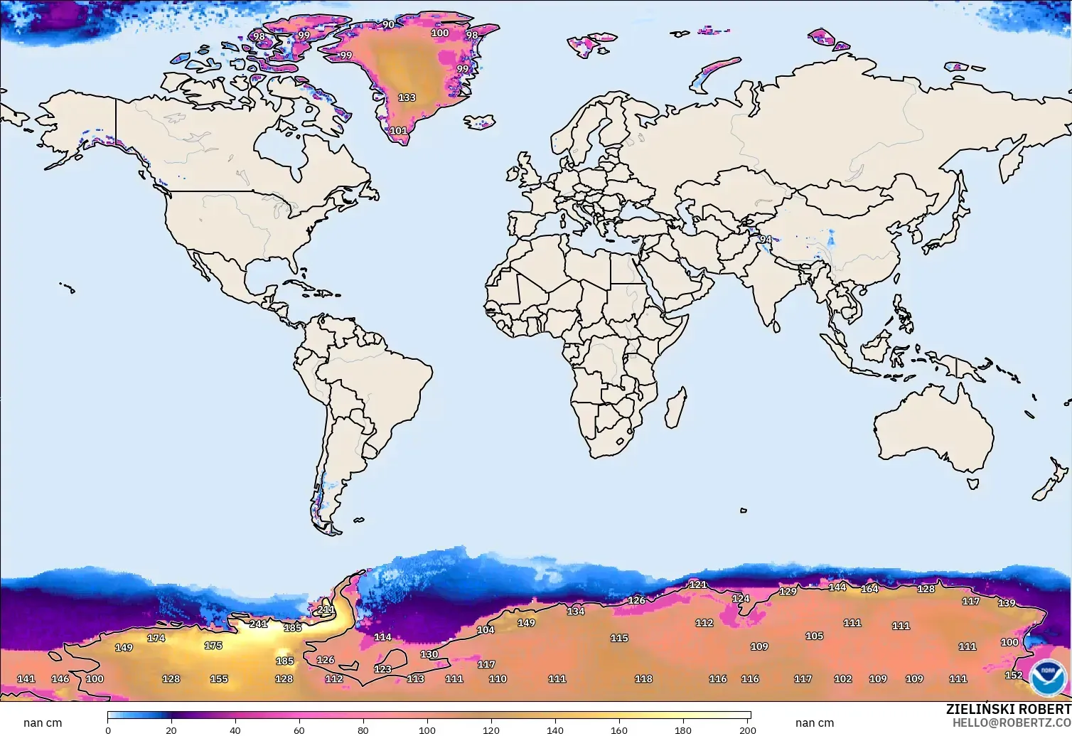 GFS modelo - Mundo, Profundidad de nieve