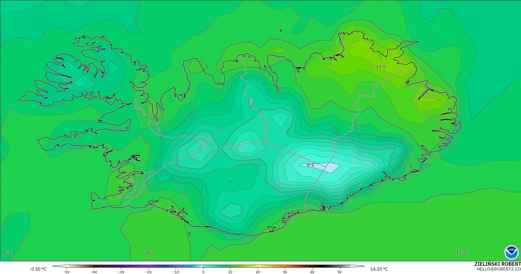 GFS modelo - Islandia, Temperatura a 2 m
