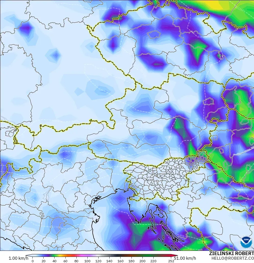 GFS modelo - Austria, Ráfagas de Viento Máximas