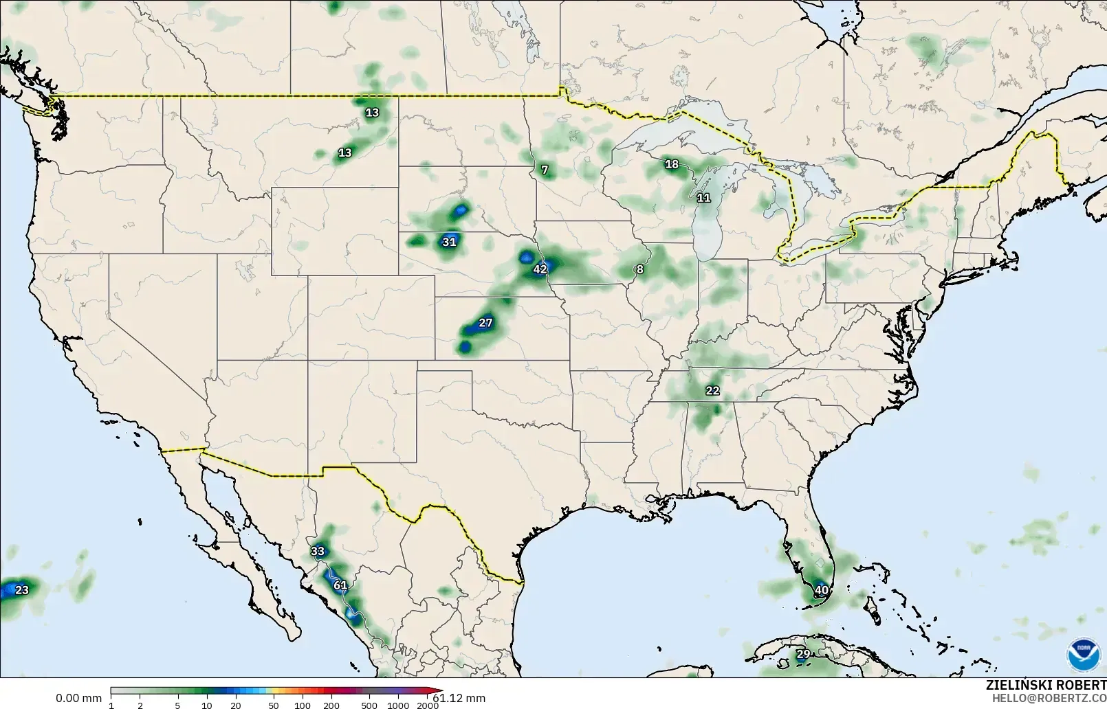 GFS modelo - Estados Unidos, Acumulación de precipitación
