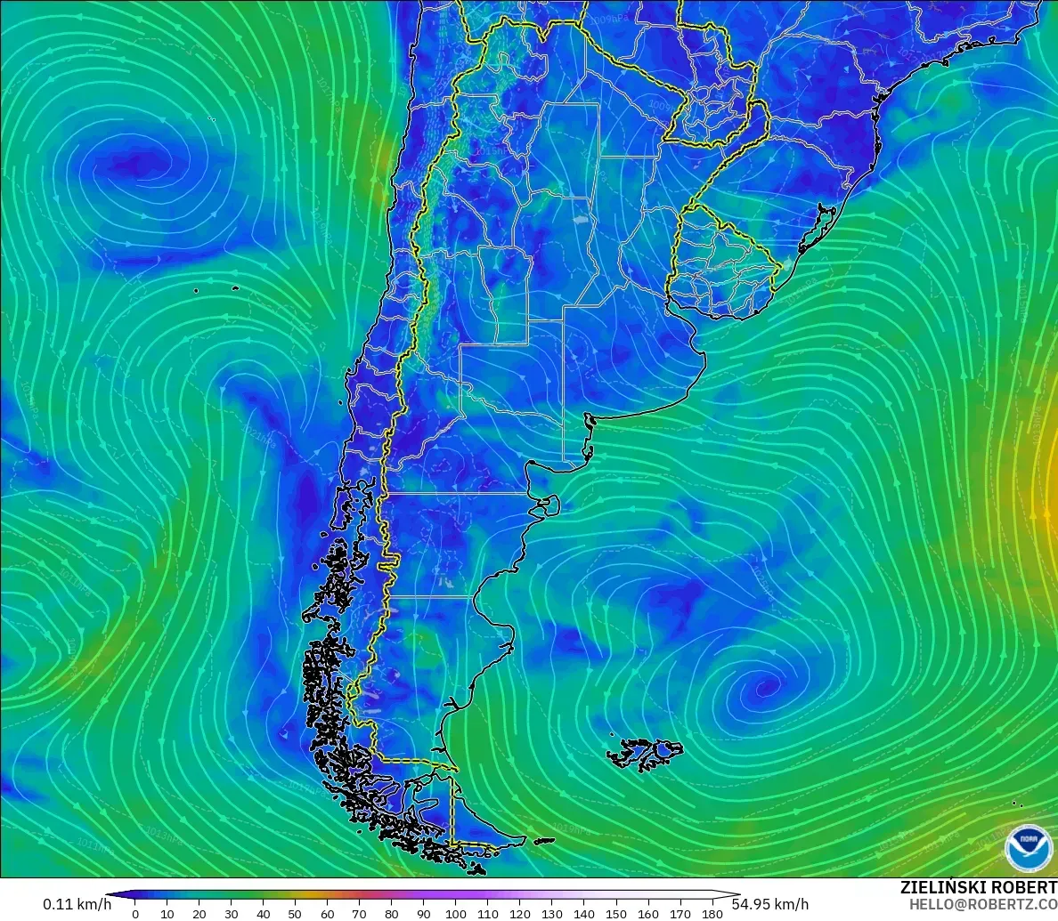 GFS modelo - Argentina, Viento a 10 m