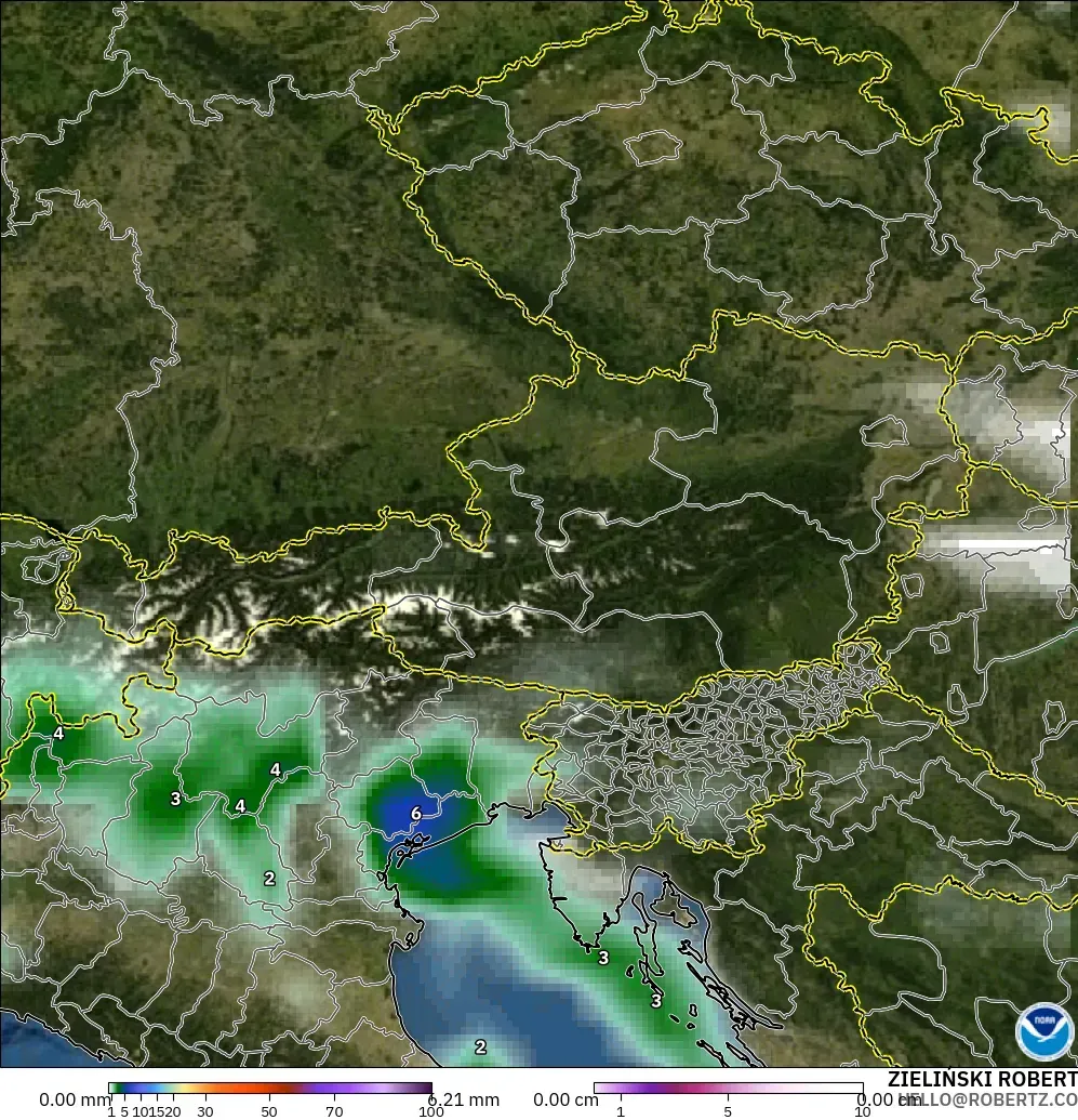 GFS modelo - Austria, Precipitación, nubes y presión