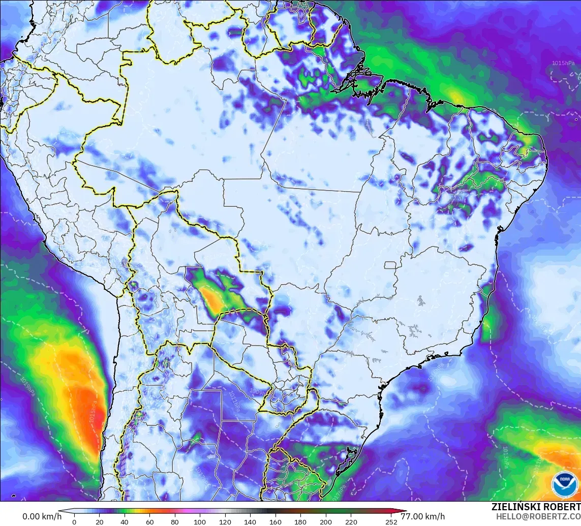 GFS modelo - Brasil, Ráfagas de viento