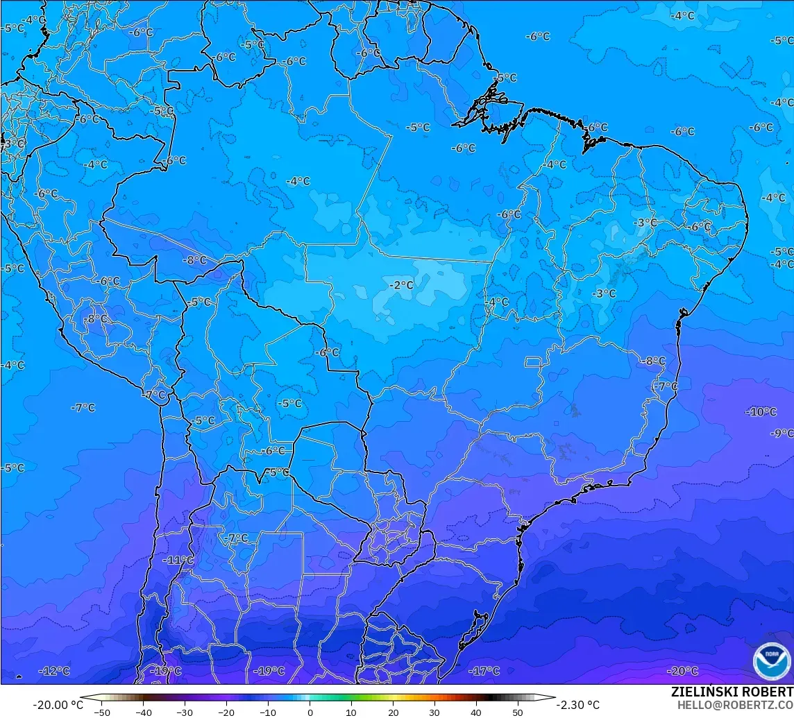 GFS modelo - Brasil, Temperatura a 500 hPa