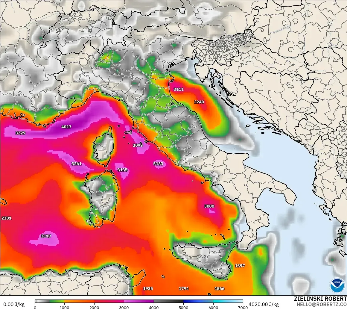 GFS modelo - Italia, CAPE