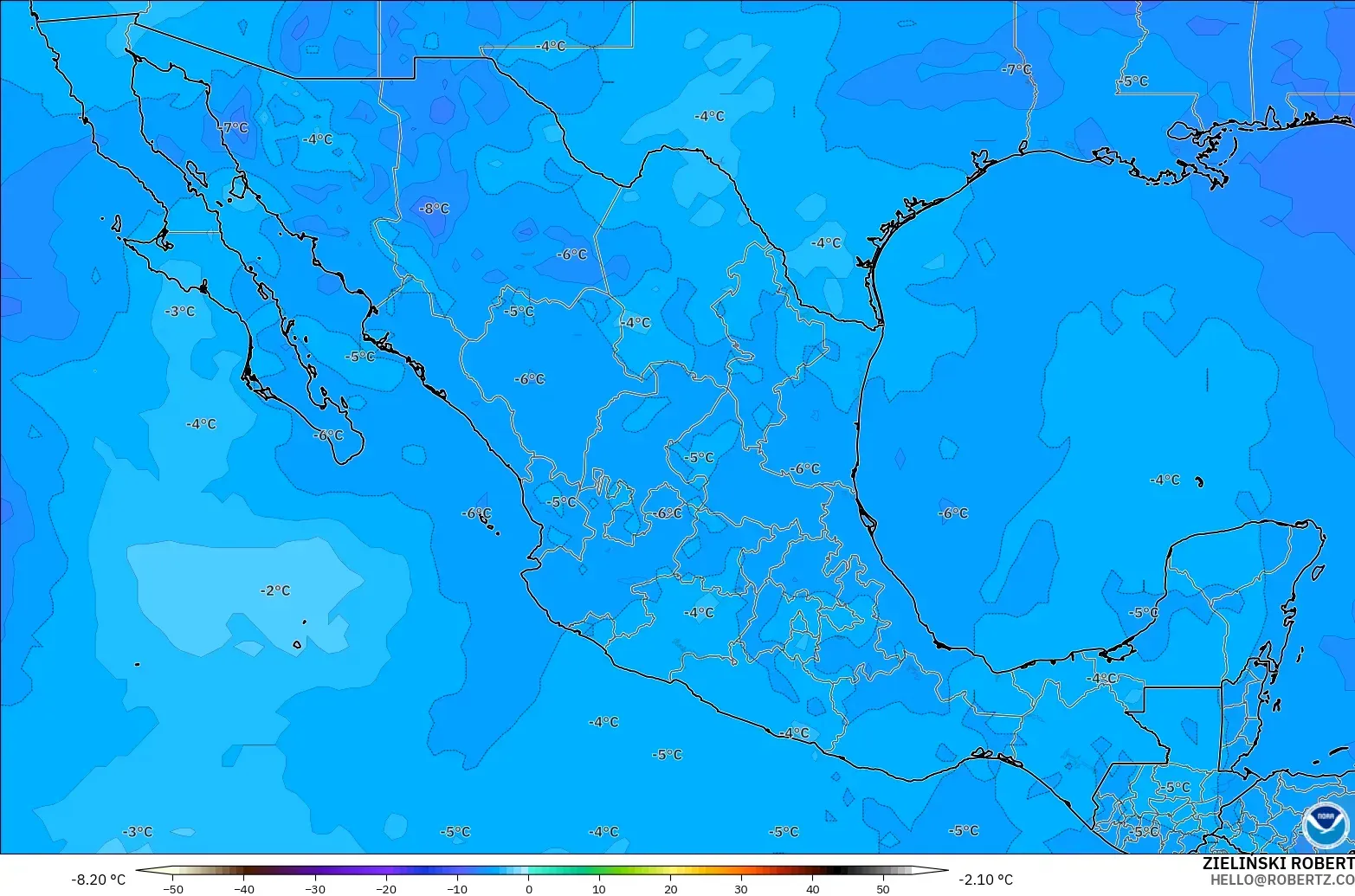 GFS modelo - México, Temperatura a 500 hPa