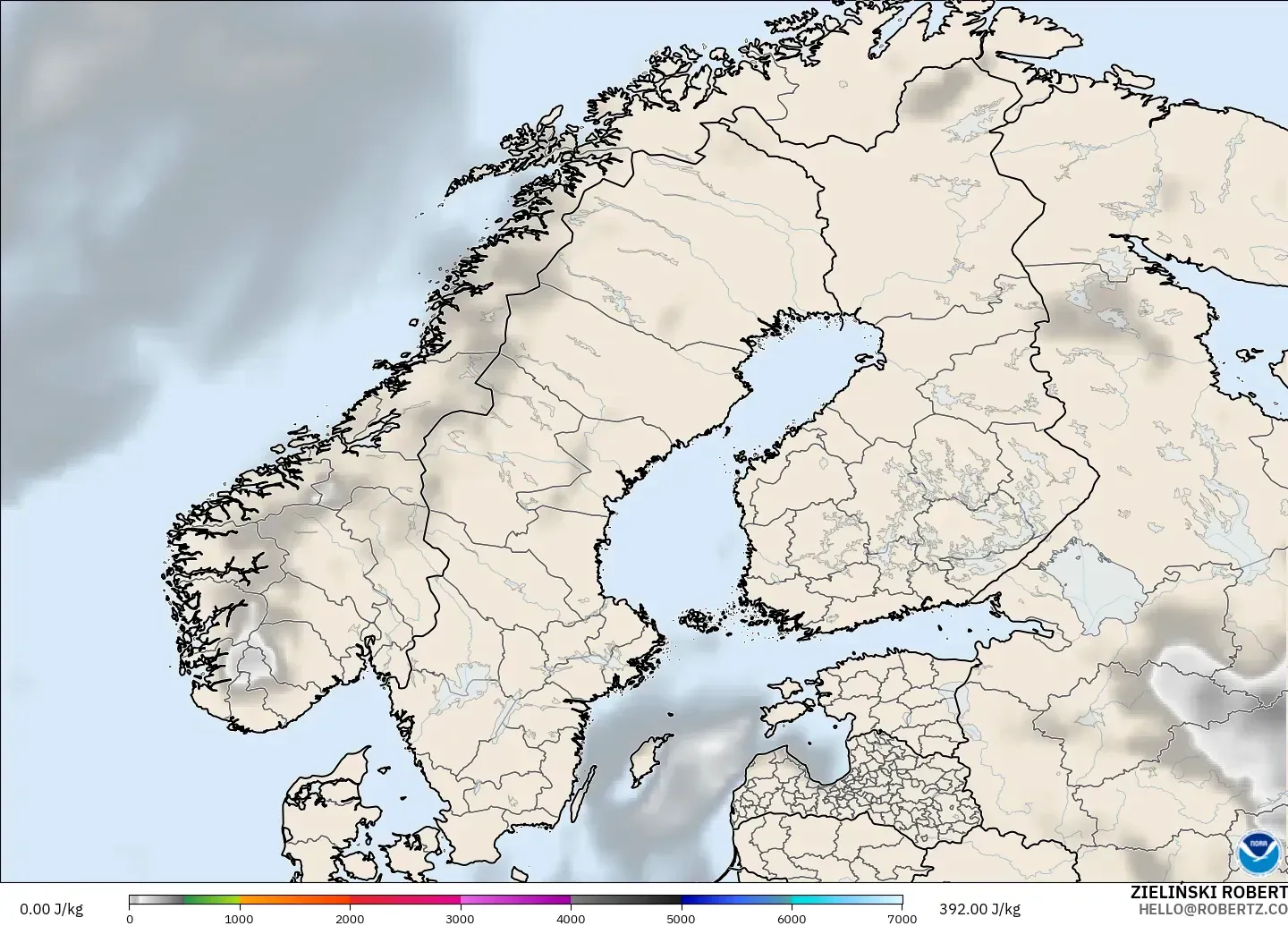 GFS modelo - Escandinavia, CAPE