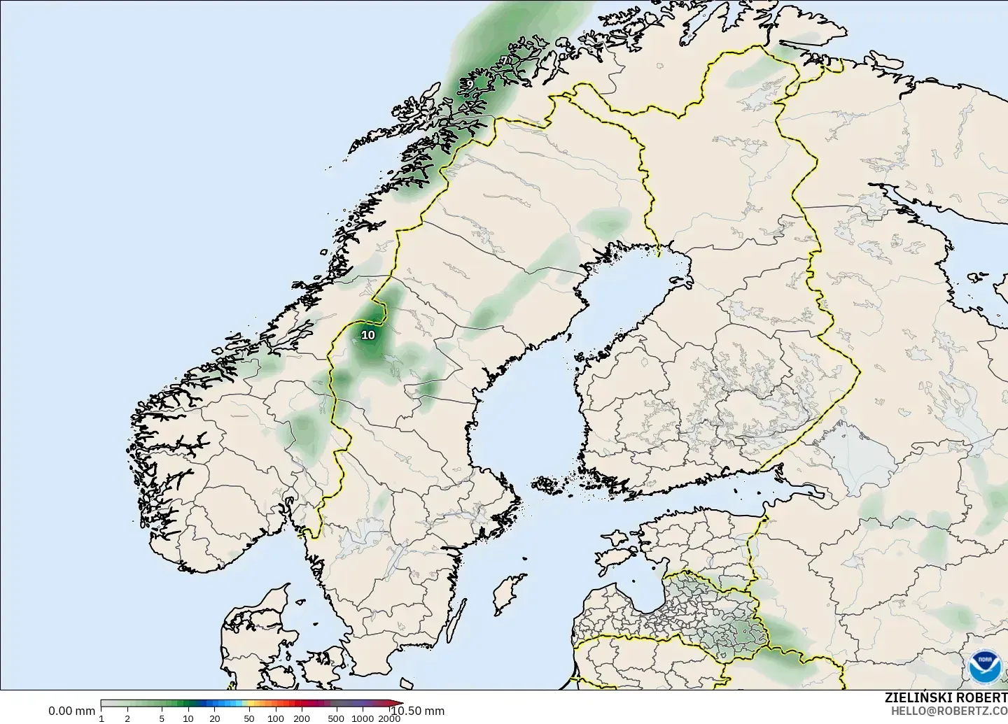 GFS modelo - Escandinavia, Acumulación de precipitación