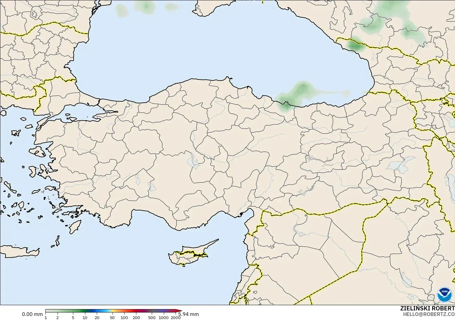 GFS modelo - Turquía, Acumulación de precipitación