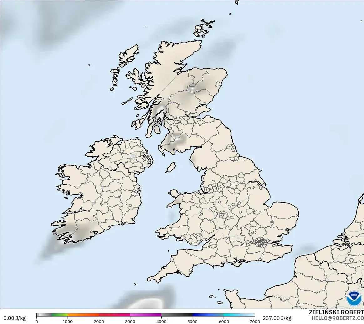GFS modelo - Reino Unido, CAPE