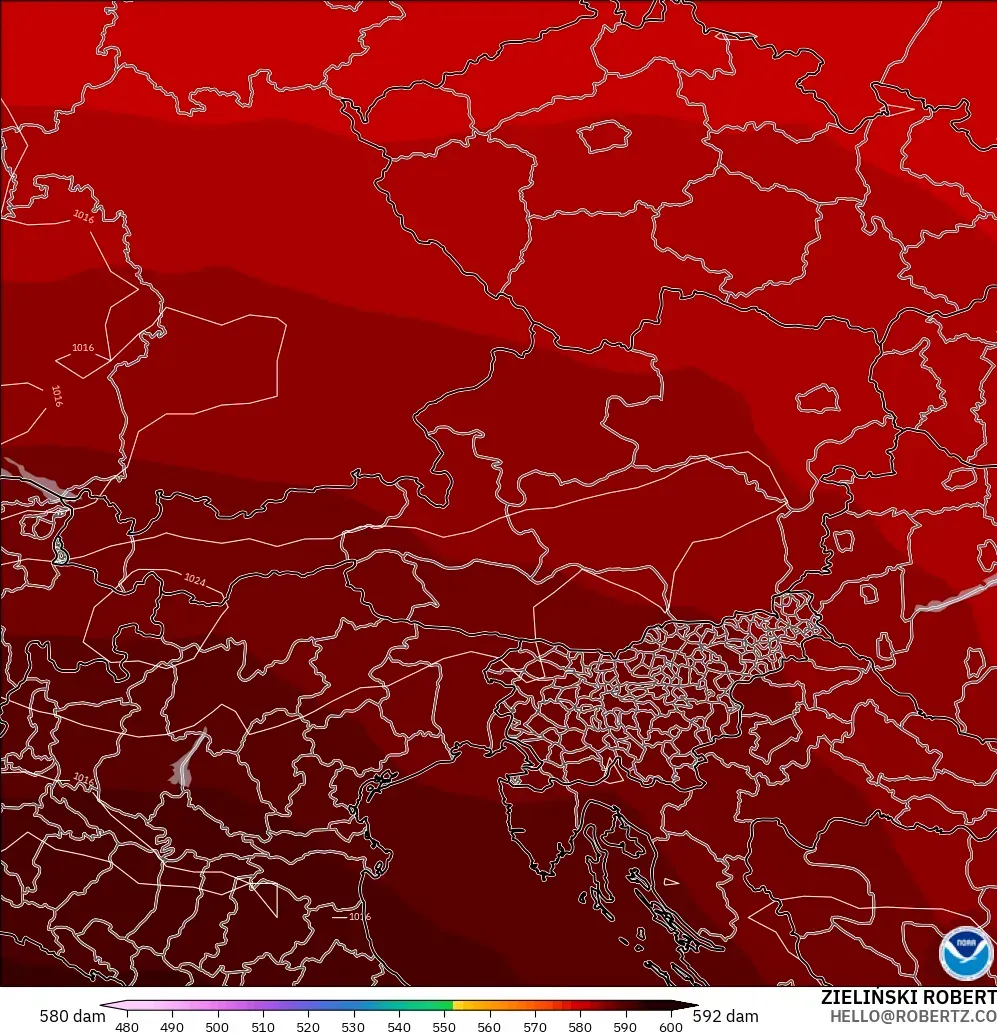 GFS modelo - Austria, Altura geopotencial a 500 hPa