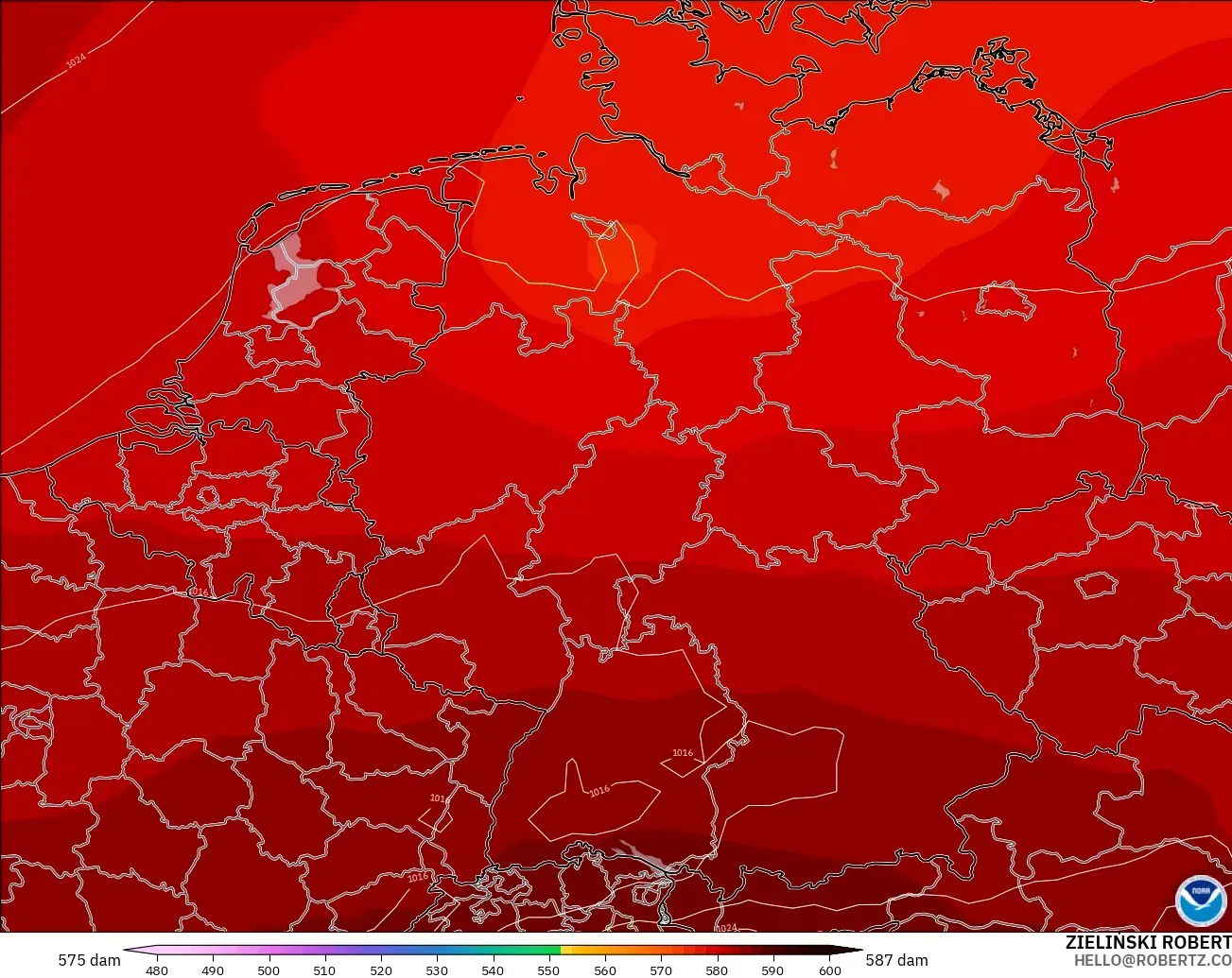 GFS modelo - Alemania, Altura geopotencial a 500 hPa