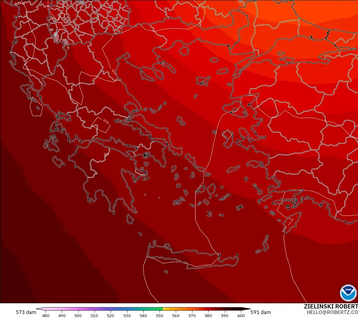 GFS modelo - Grecia, Altura geopotencial a 500 hPa