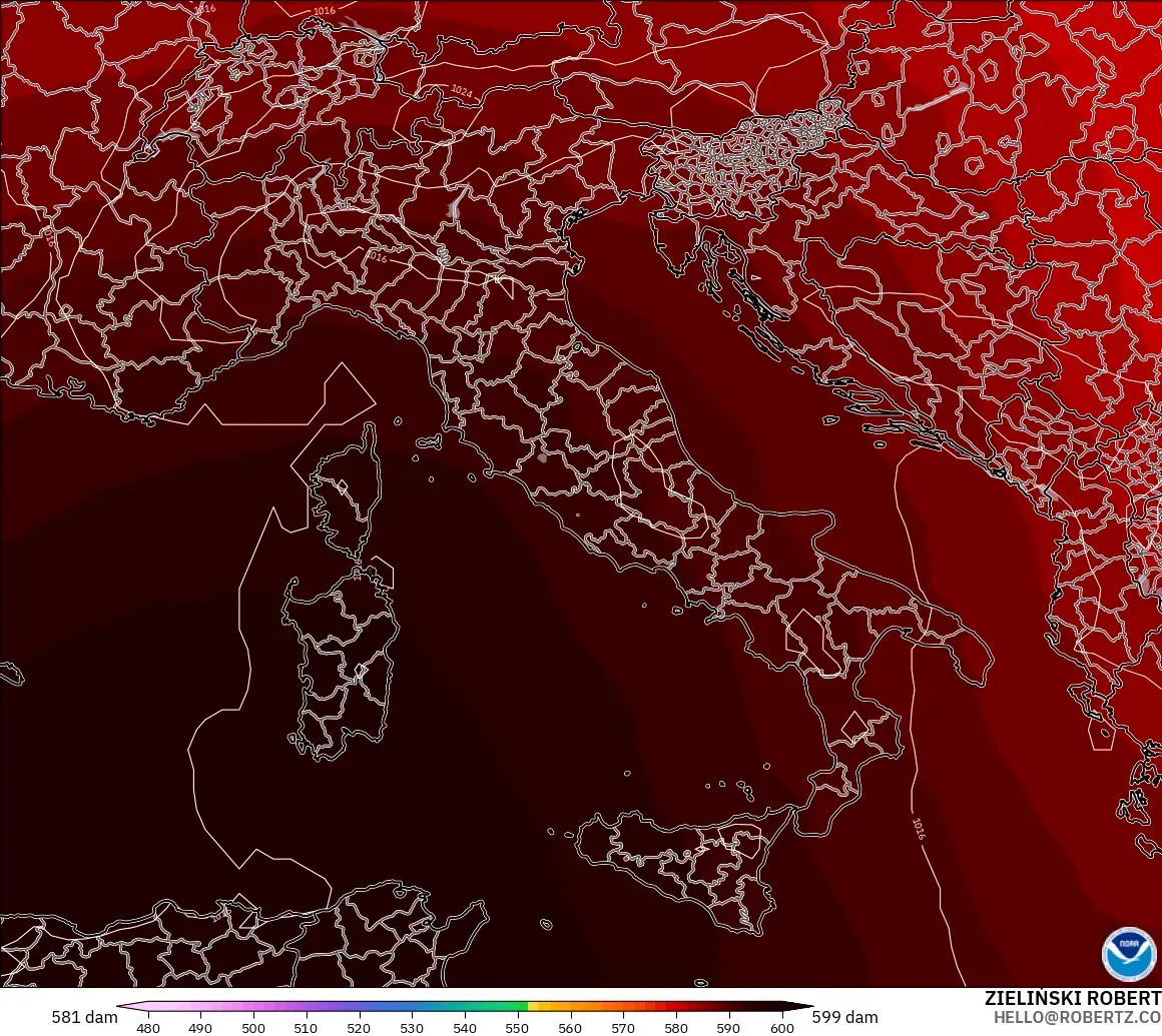 GFS modelo - Italia, Altura geopotencial a 500 hPa