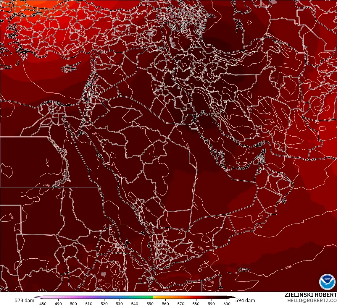 GFS modelo - Oriente Medio, Altura geopotencial a 500 hPa