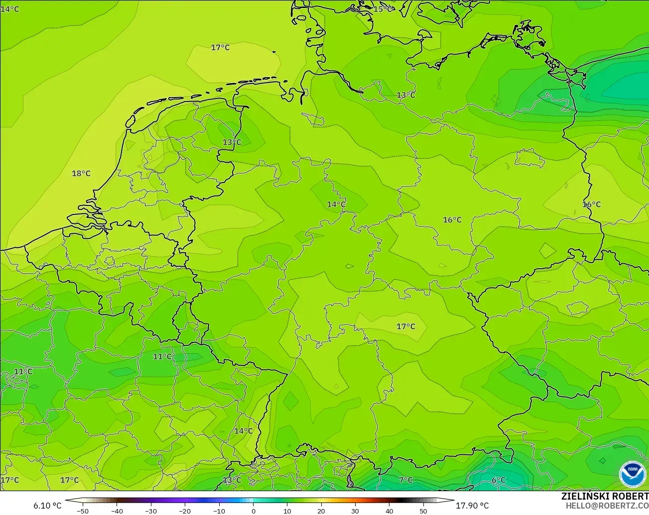 GFS modelo - Alemania, Punto de rocío a 2 m