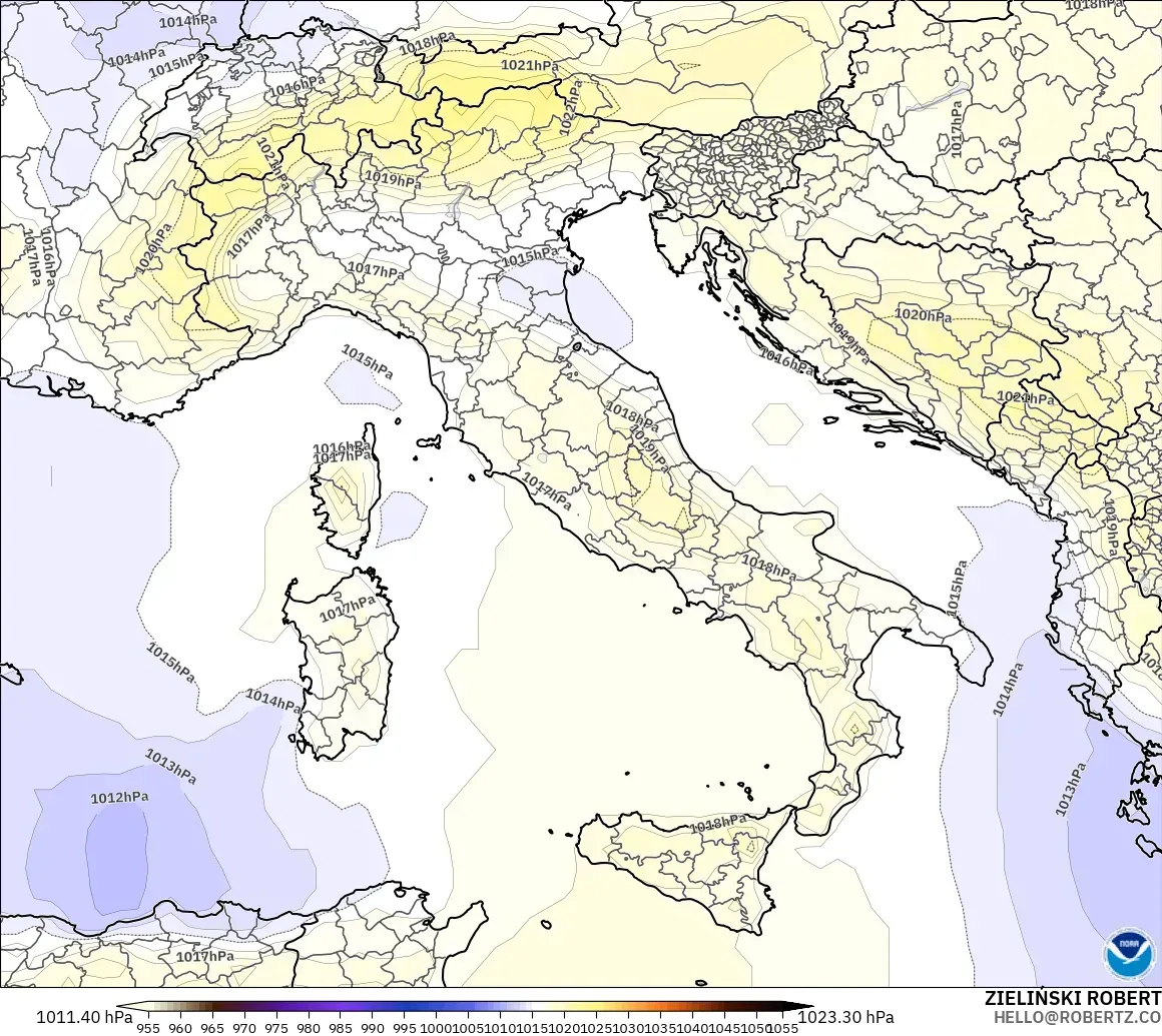 GFS modelo - Italia, Presión